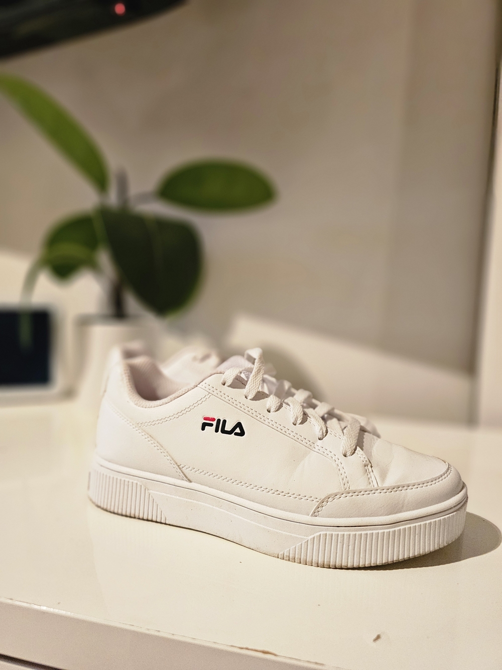 FILA White Platform Lace-Up Sneakers with Red & Navy Logo